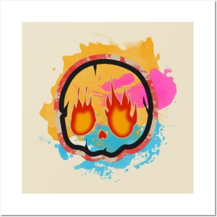 skull fire watercolor Posters and Art